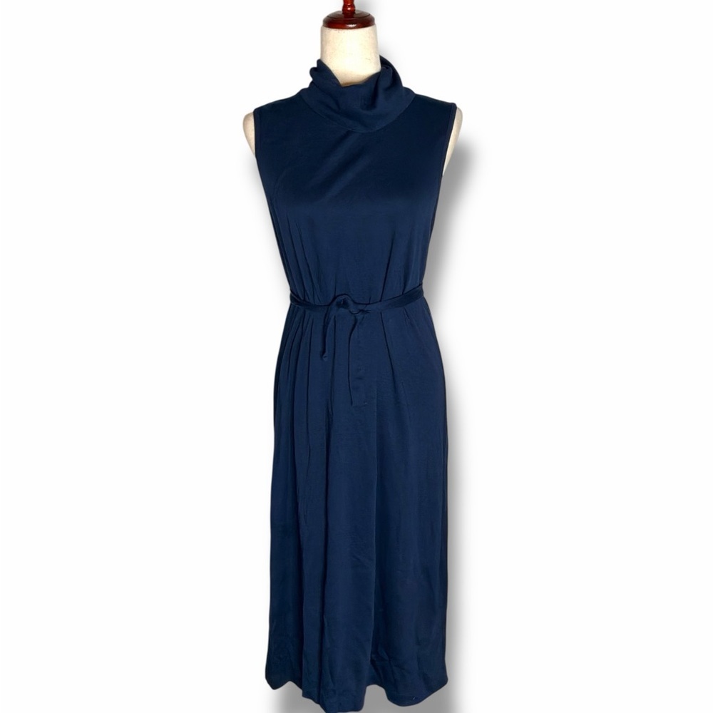 Indigenous Navy Blue Sleeveless Turtleneck Tie Waist Midi Dress Size Medium